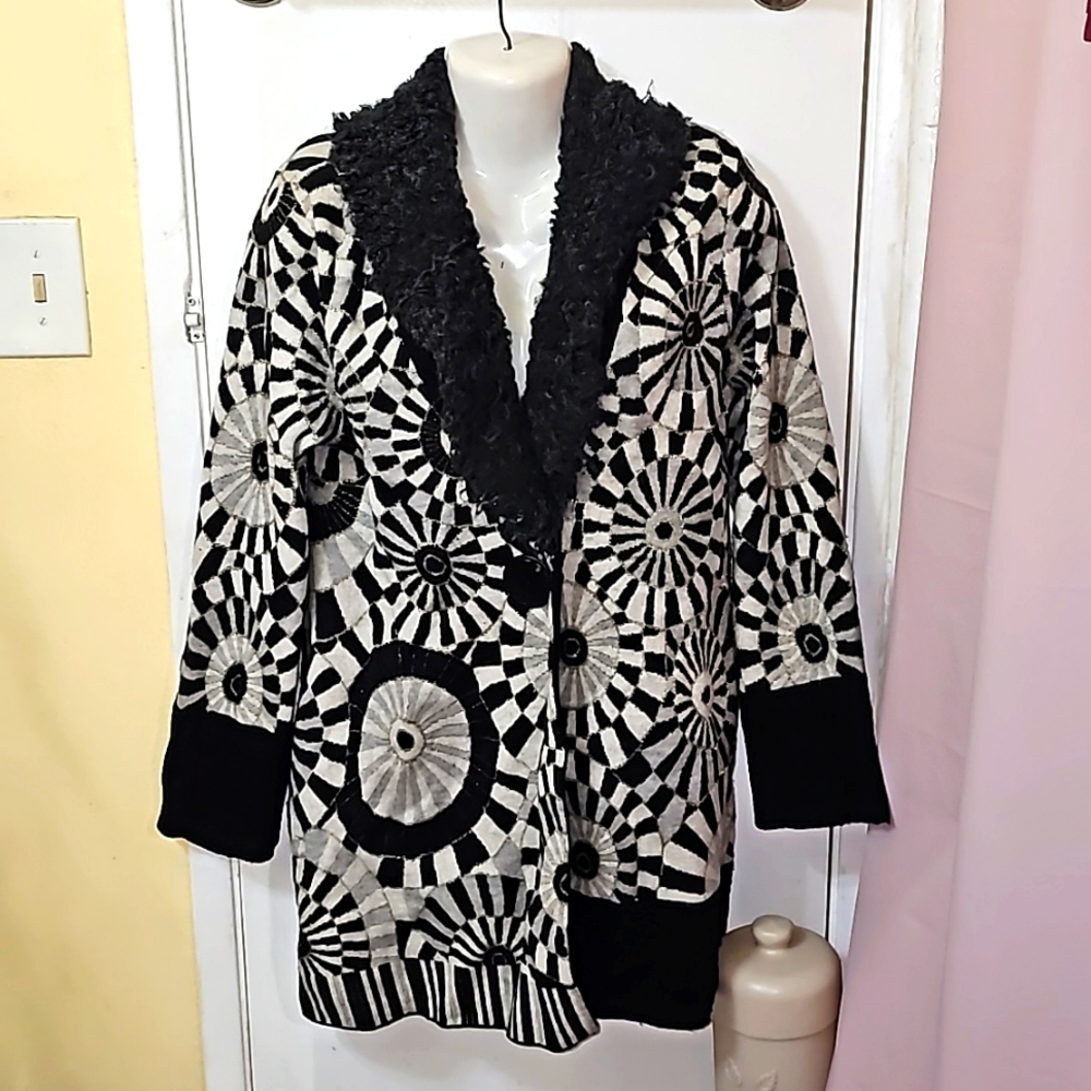Angel of the North Anthropologie jacket wool flower print sherling collar